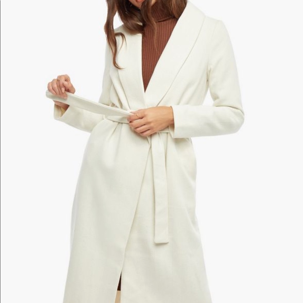 Justfab long white shawl collar coat XXL